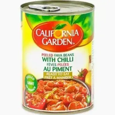 California Garden Peeled Fava Beans With Chilli 400g  حدائق كليفورنيا فول مدمس مقشور بالفلفل الحار