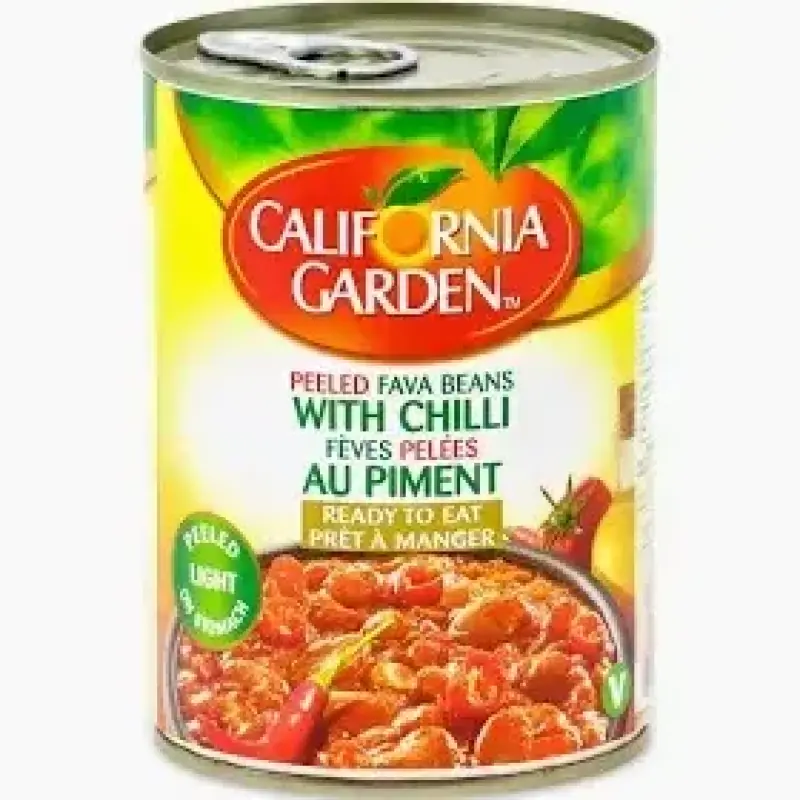 California Garden Peeled Fava Beans With Chilli 400g  حدائق كليفورنيا فول مدمس مقشور بالفلفل الحار