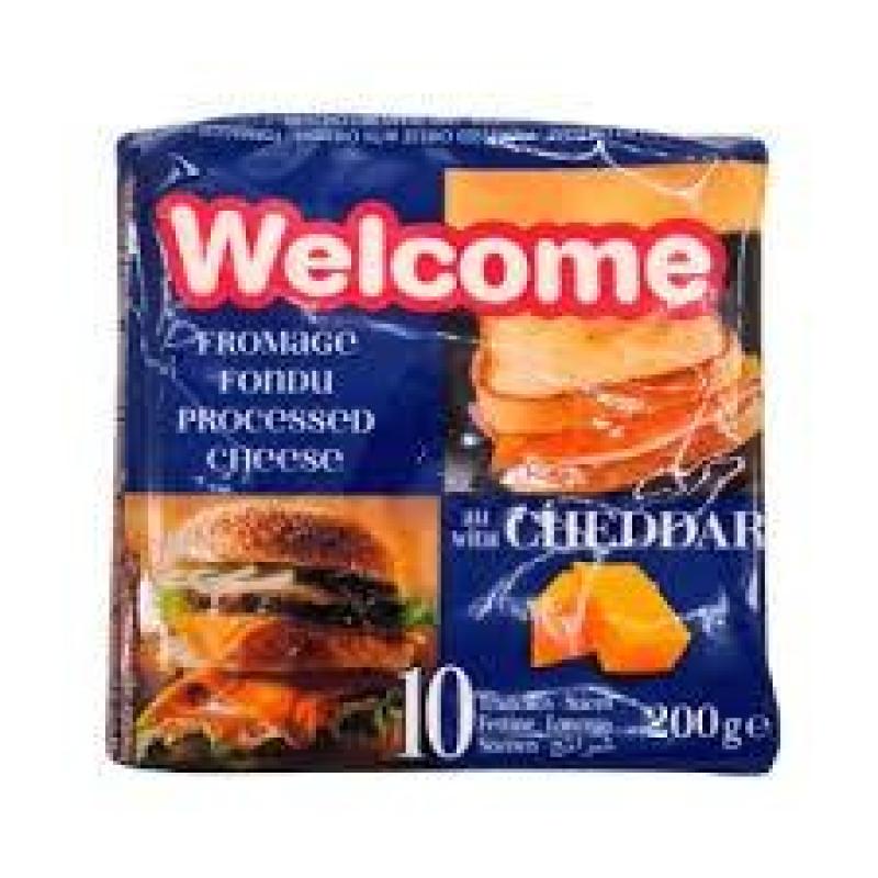 WELCOME PROCESSED CHEDDAR CHEESE 10 SLICES 200G - ويلكوم جبنة تشدر مكررة شرائح